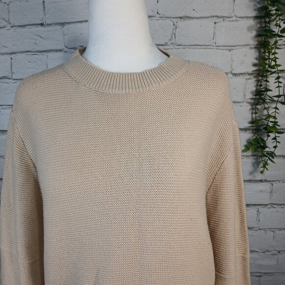APRICOT TAN DROP SHOULDER SWEATER, LONG SLEEVES, CREW NECK, SIZE SMALL - Picture 4 of 8